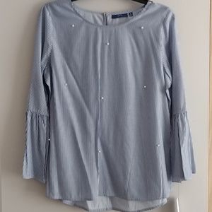 Apt. 9 White and Blue Striped Bell Sleeves Shirt